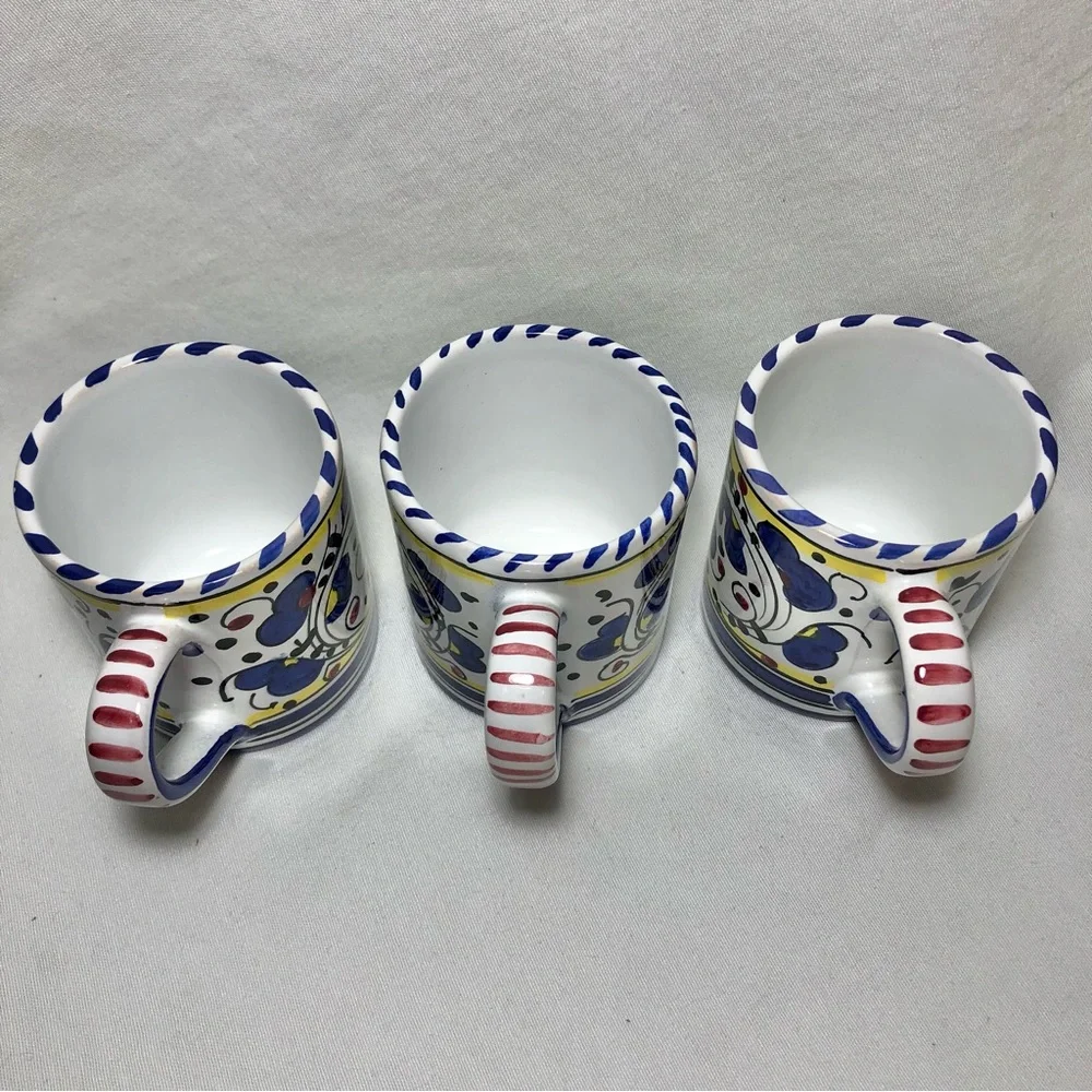 Starbucks Sambuco Pottery Mugs Deruta Style Rooster Handpainted Italy Set of 3